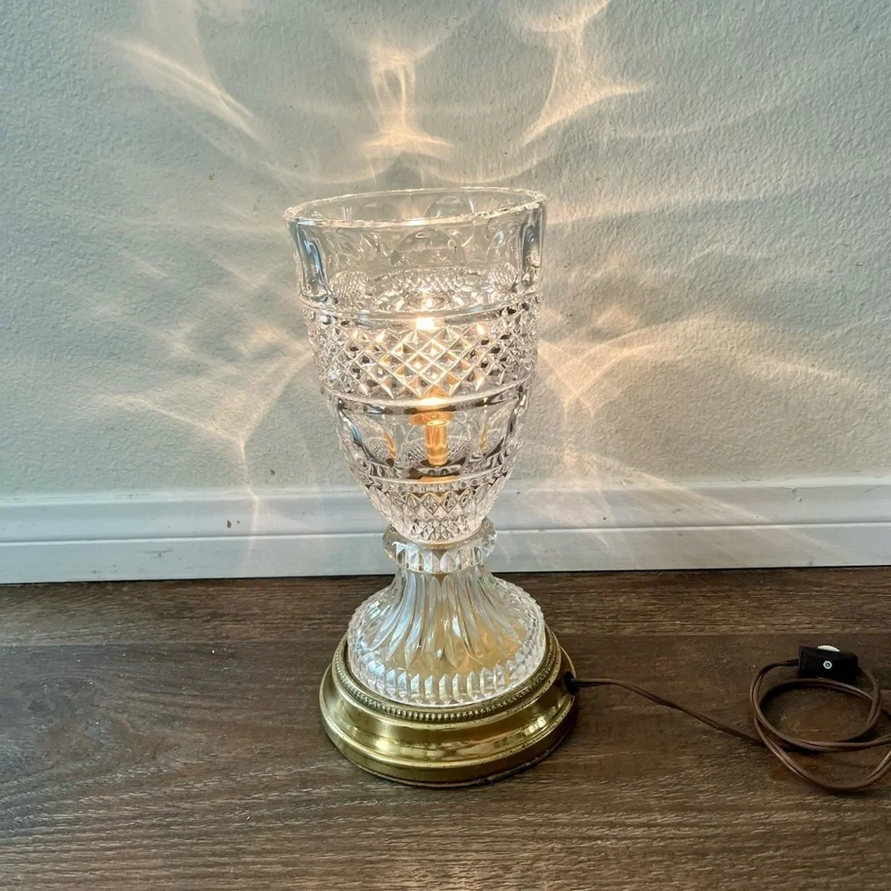 Vintage Cut Crystal Table Lamp with Brass Base